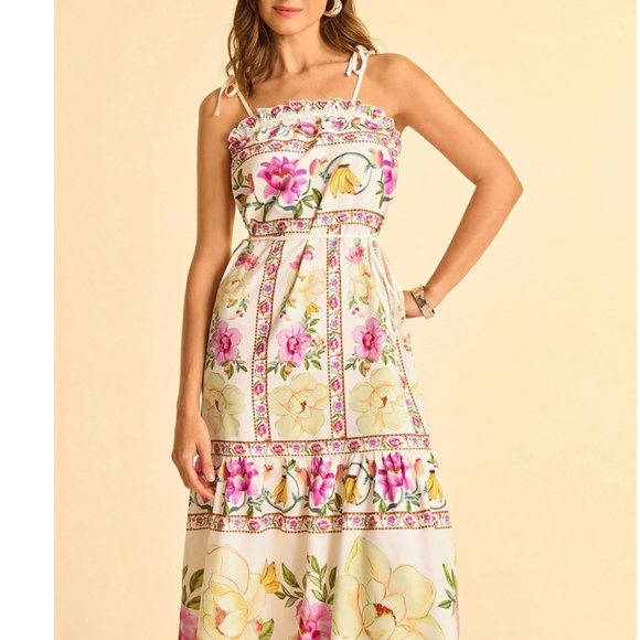 Boho Floral Print High Waisted Cami Maxi Dress - Picture 2 of 5